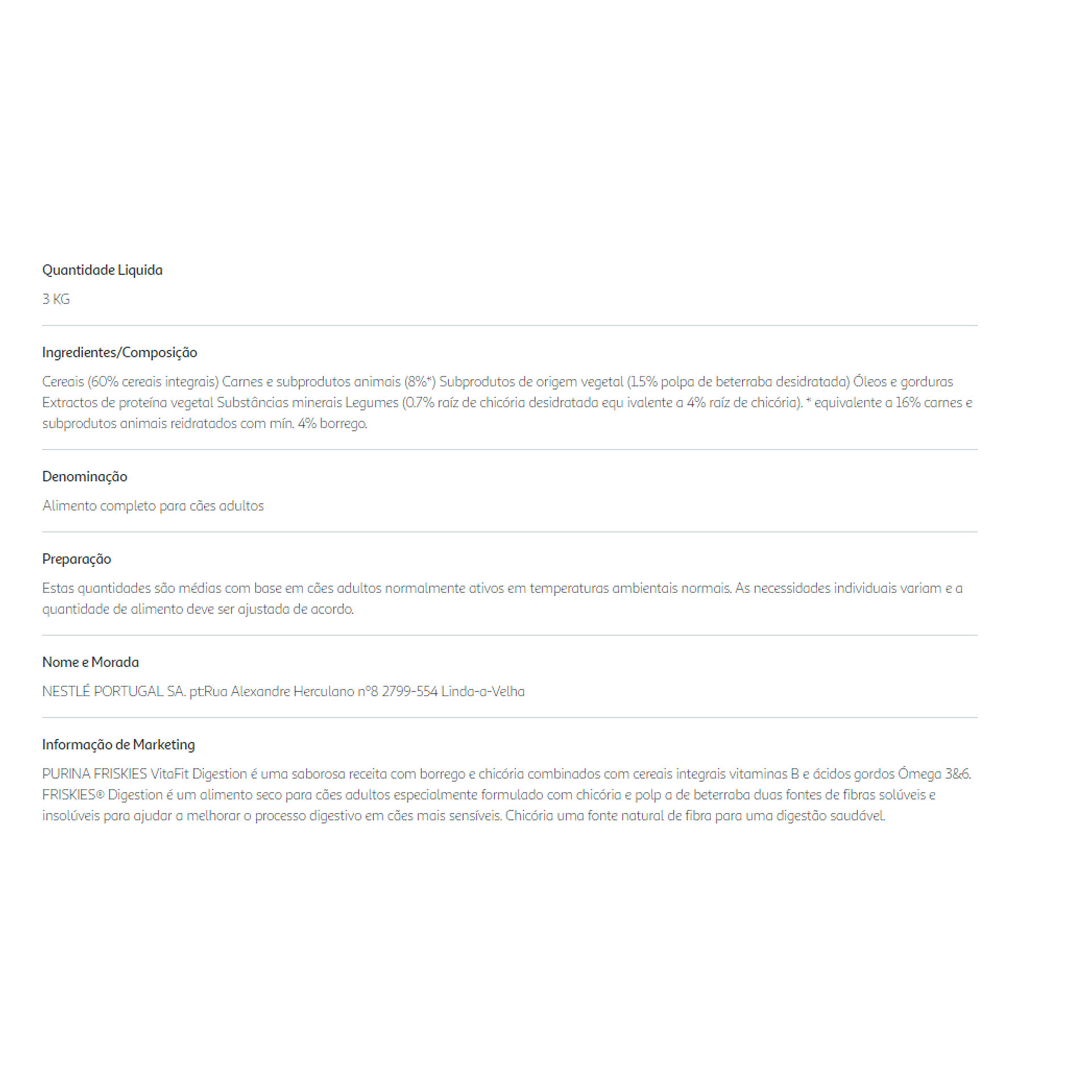 Purina Friskies Vitafit Digestion Ração para Cão Adulto Borrego e Legumes 3 kg - Image 3